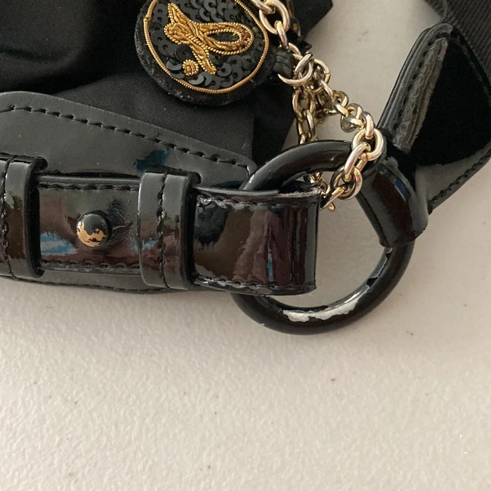 Agnes b. Black Purse, Heavy Satin, Zipper, Designer Bag Charms, Inner Pockets - Picture 14 of 16